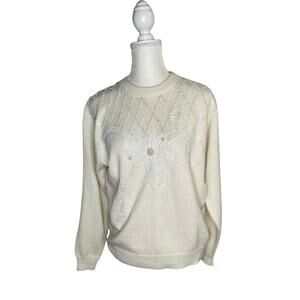 Alfred Dunner Plus Knightsbridge Embellished sweater Ivory Sz Large crew neck